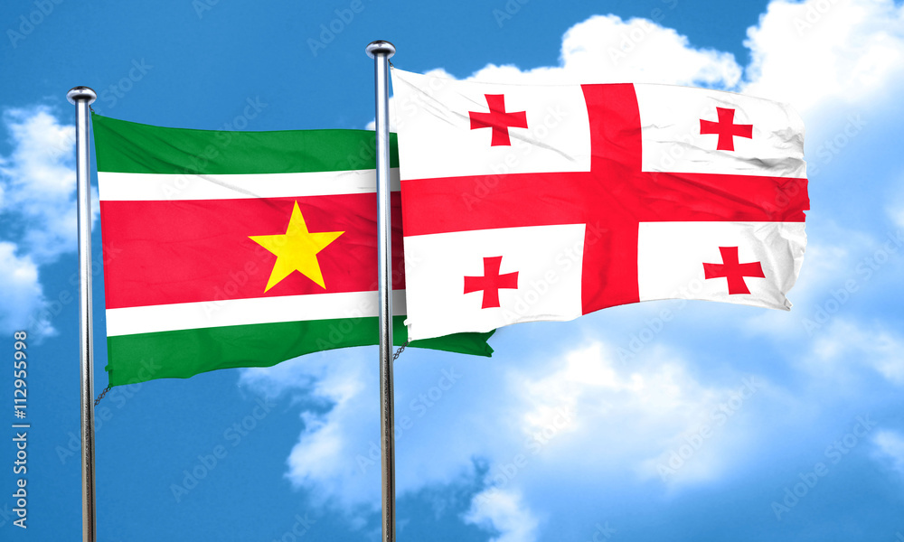Suriname flag with Georgia flag, 3D rendering