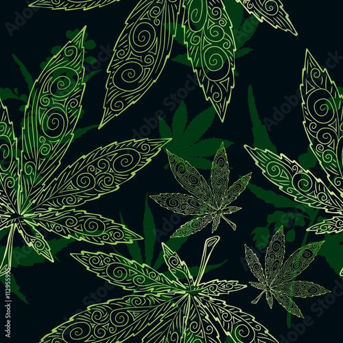 Cannabis leaf vector seamless pattern