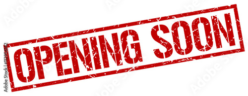 opening soon red grunge square vintage rubber stamp