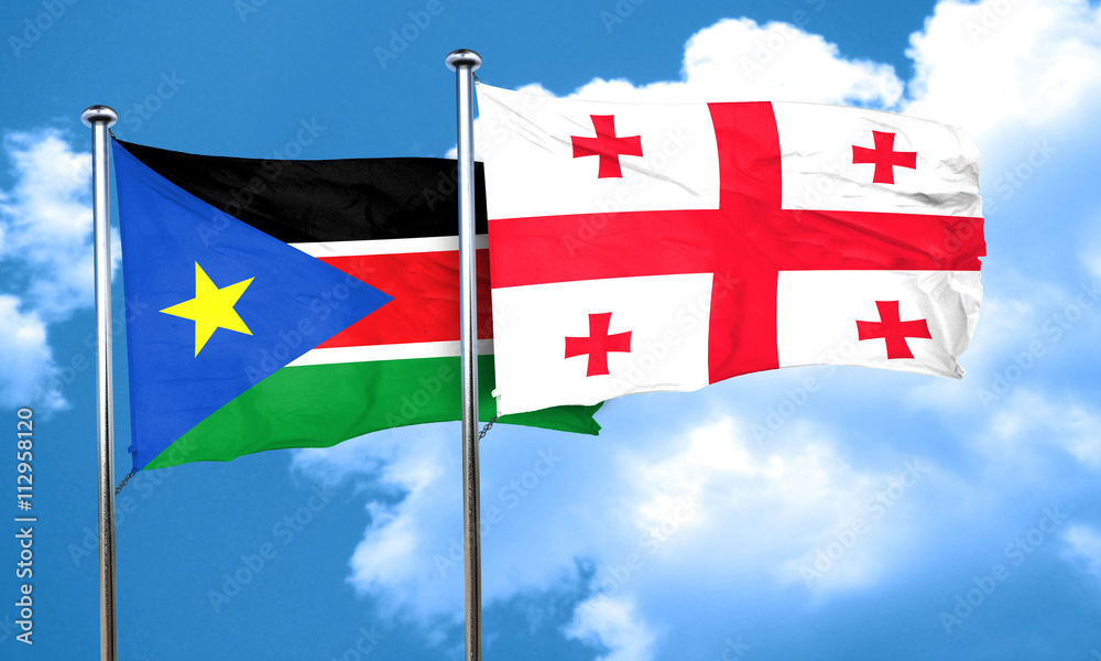 south sudan flag with Georgia flag, 3D rendering