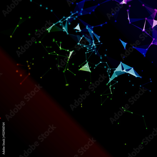 Abstract vector background. Futuristic style card. Background for business presentations. Molecular structure. Lines, point, planes in 3d space. Cybernetic dots, creative banner