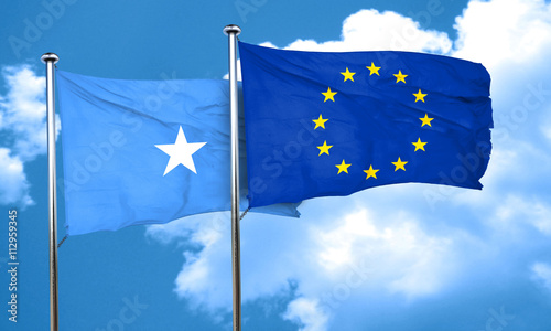 Somalia flag with european union flag, 3D rendering