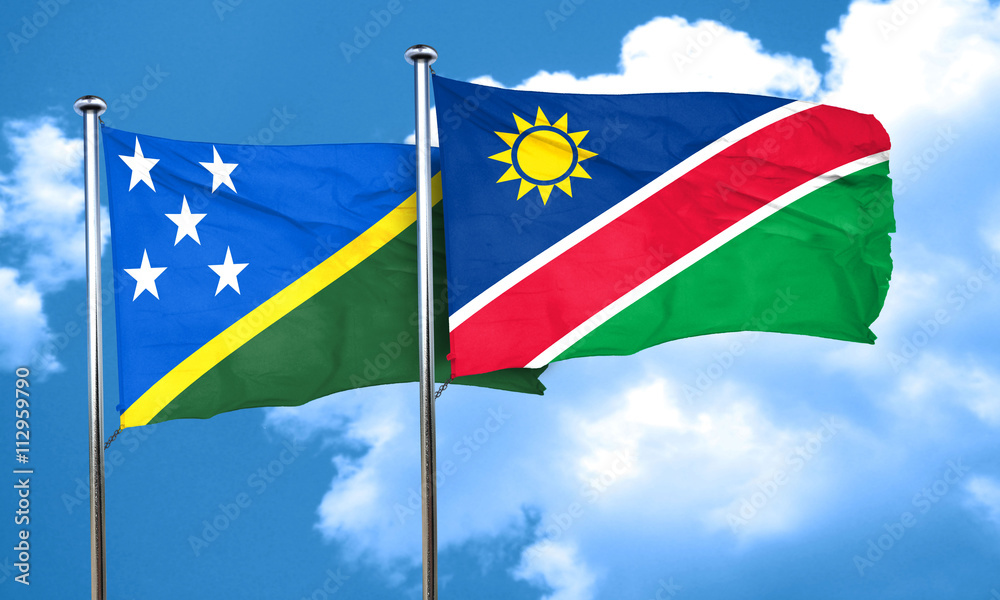Solomon islands flag with Namibia flag, 3D rendering Solomon islands flag with Namibia flag, 3D rendering