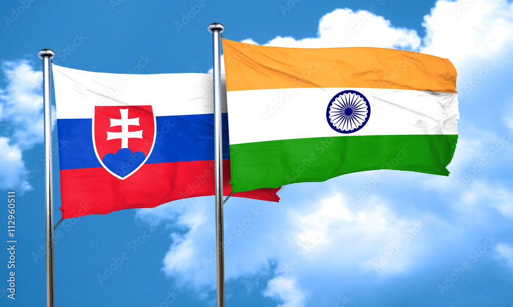 Slovakia flag with India flag, 3D rendering Slovakia flag with India flag, 3D rendering