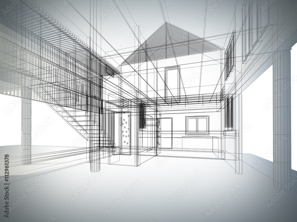 sketch design of interior space ,3d wire frame render sketch design of interior space ,3d wire frame render