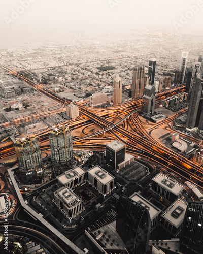 Desert intersections - Giant intersection coming alive at dawn in Dubai.