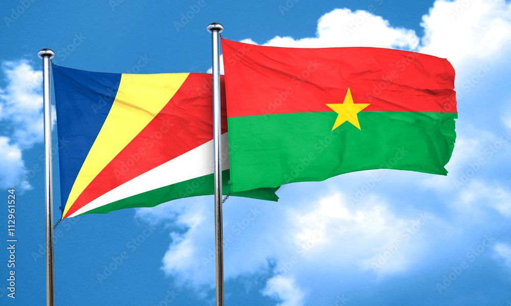 seychelles flag with Burkina Faso flag, 3D rendering seychelles flag with Burkina Faso flag, 3D rendering