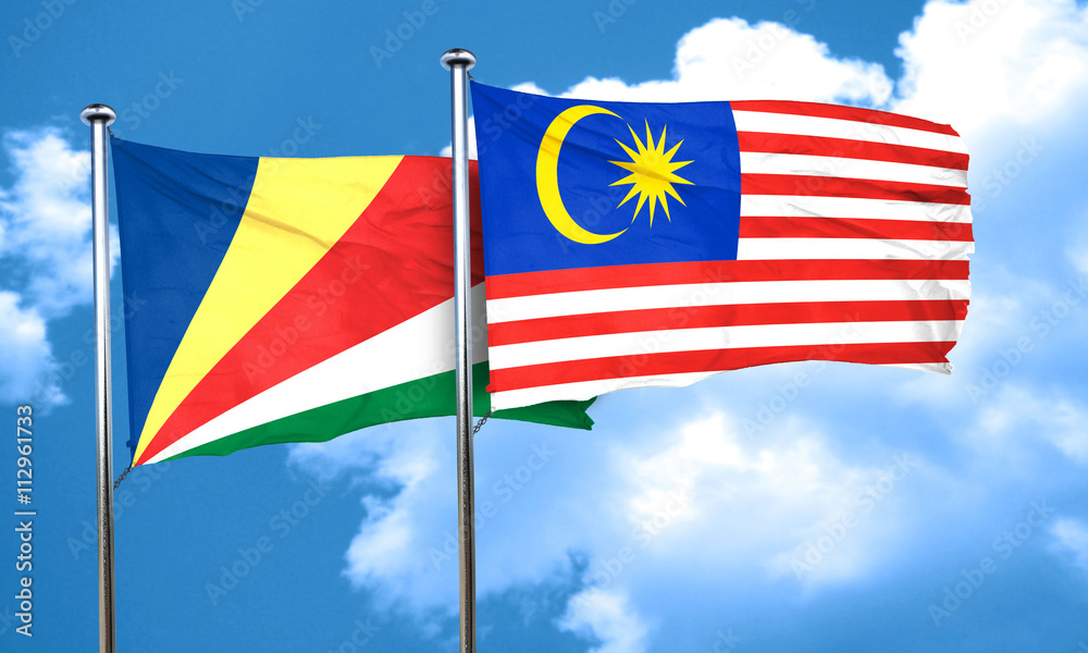seychelles flag with Malaysia flag, 3D rendering seychelles flag with Malaysia flag, 3D rendering