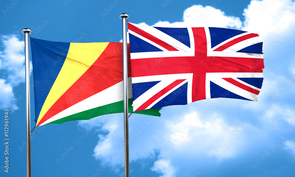 seychelles flag with Great Britain flag, 3D rendering