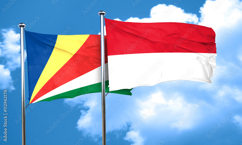 seychelles flag with Indonesia flag, 3D rendering
