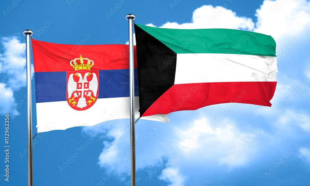 Serbia flag with Kuwait flag, 3D rendering Serbia flag with Kuwait flag, 3D rendering
