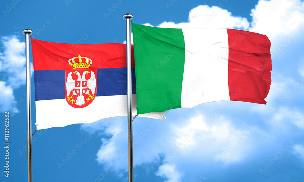 Serbia flag with Italy flag, 3D rendering Serbia flag with Italy flag, 3D rendering