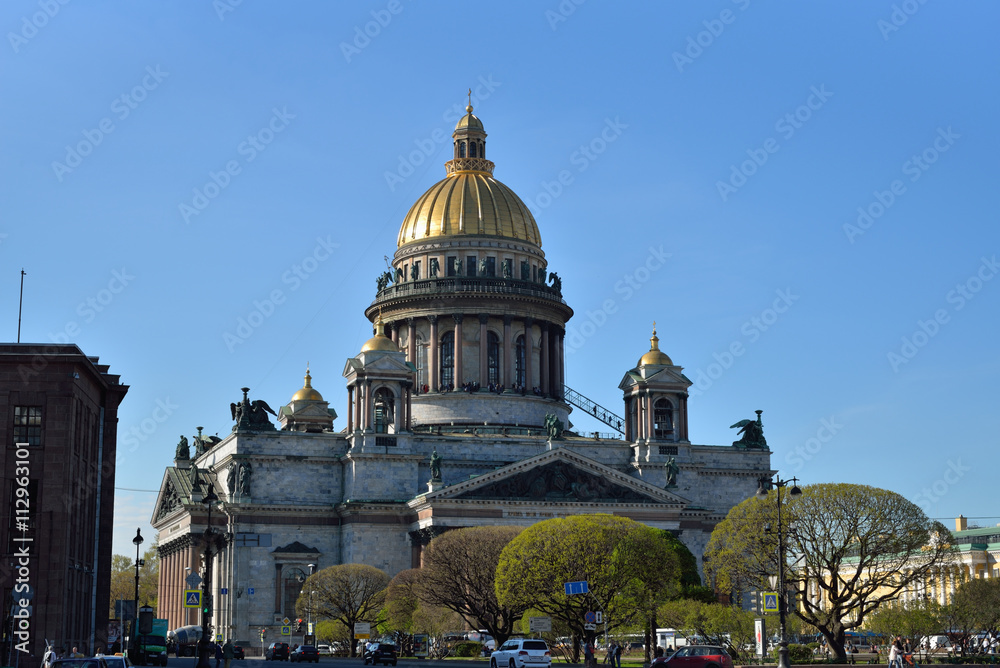 St. Isaac's Cathedral on a clear Sunny day in St. Petersburg in
