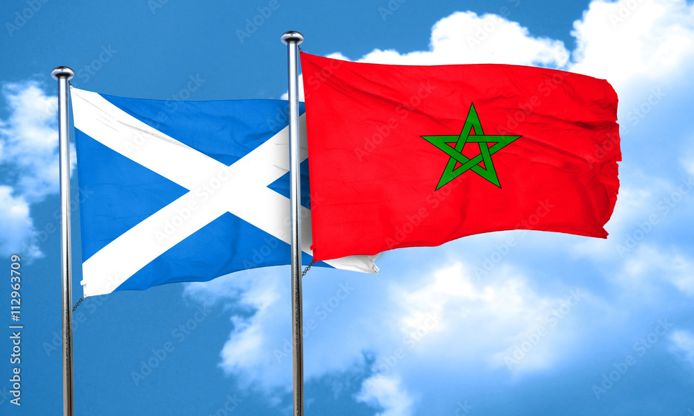 scotland flag with Morocco flag, 3D rendering scotland flag with Morocco flag, 3D rendering