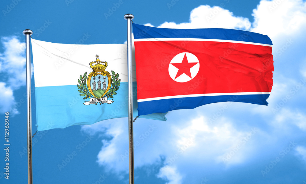 san marino flag with North Korea flag, 3D rendering san marino flag with North Korea flag, 3D rendering