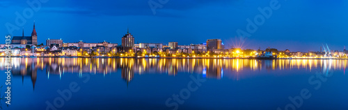 Night Panorama view to Rostock. River Warnow and City port. © eplisterra