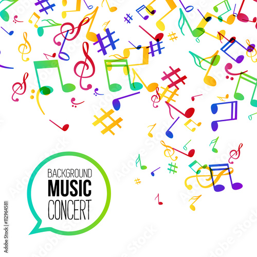 Music background. Musical background with musical notes. Vector rainbow colorful background