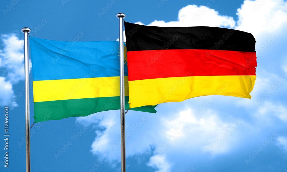 Rwanda flag with Germany flag, 3D rendering Rwanda flag with Germany flag, 3D rendering