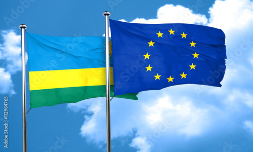 Rwanda flag with european union flag, 3D rendering