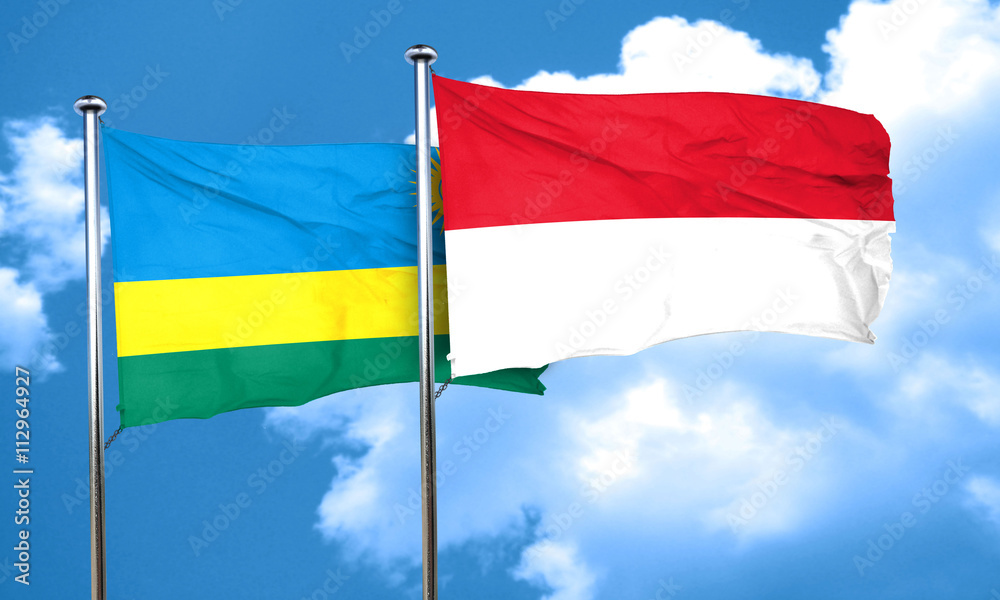 Rwanda flag with Indonesia flag, 3D rendering Rwanda flag with Indonesia flag, 3D rendering