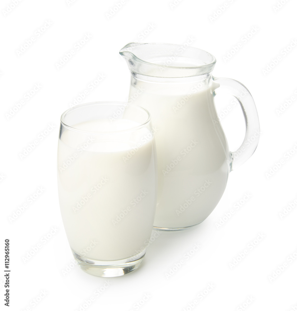 Jug and glass of milk isolated on white background with clipping path. Jug and glass of milk isolated on white background with clipping path.