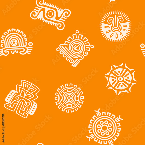 Seamless background with American Indians relics dingbats characters for your design