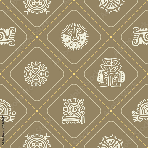 Seamless background with American Indians relics dingbats characters for your design