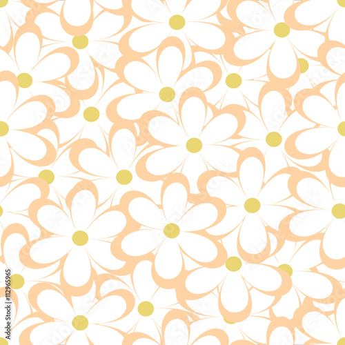 Seamless pattern. Vector illustration with flowers. Vintage floral print. Field of cute daisies. Textile design with chamomiles on white background. Spring or summer template. Surface texture