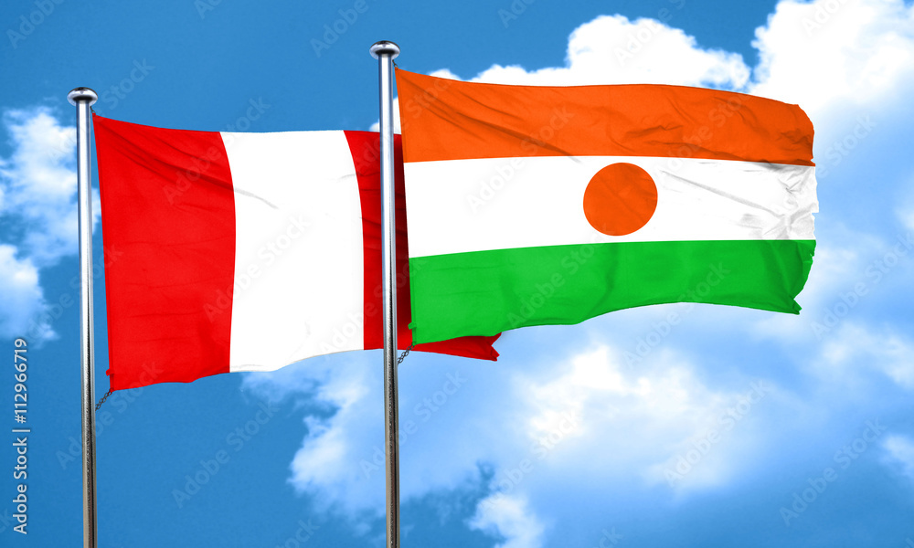 Peru flag with Niger flag, 3D rendering Peru flag with Niger flag, 3D rendering
