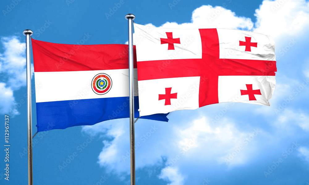 Paraguay flag with Georgia flag, 3D rendering