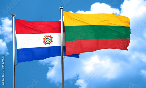 Paraguay flag with Lithuania flag  3D rendering