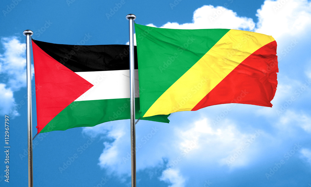 palestine flag with congo flag, 3D rendering palestine flag with congo flag, 3D rendering