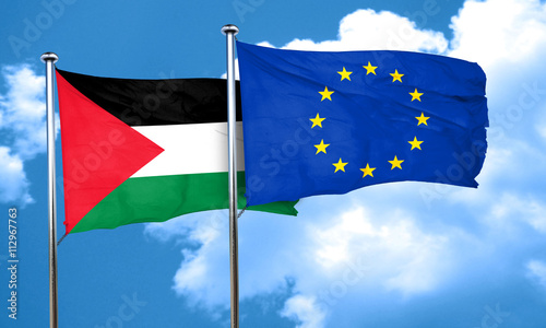 palestine flag with european union flag, 3D rendering
