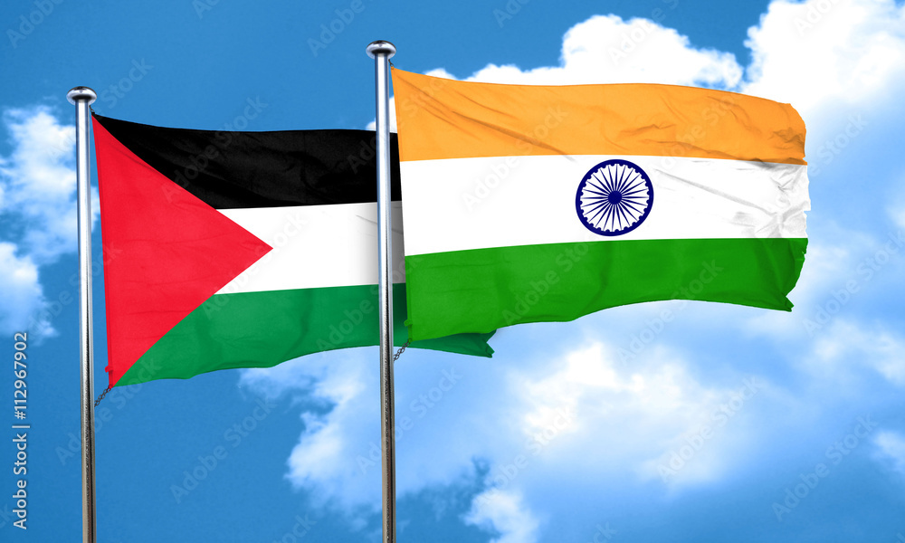 palestine flag with India flag, 3D rendering palestine flag with India flag, 3D rendering