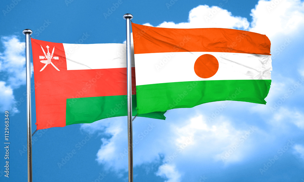 Oman flag with Niger flag, 3D rendering Oman flag with Niger flag, 3D rendering