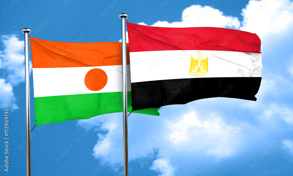 niger flag with egypt flag, 3D rendering niger flag with egypt flag, 3D rendering