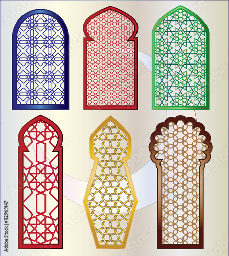Fotografie Arabic oriental islamic style geometric pattern windows