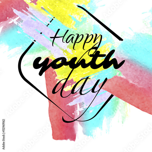 International youth day banner. Celebration for young people. Watercolor hand drawn background vector design.
