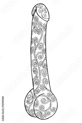 Penis vector, penis zen tangle and zen doodle. Penis coloring. Black and white