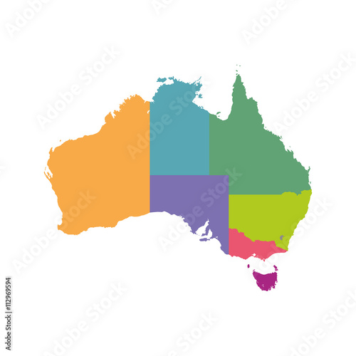 Australia map color with regions. Vector flat