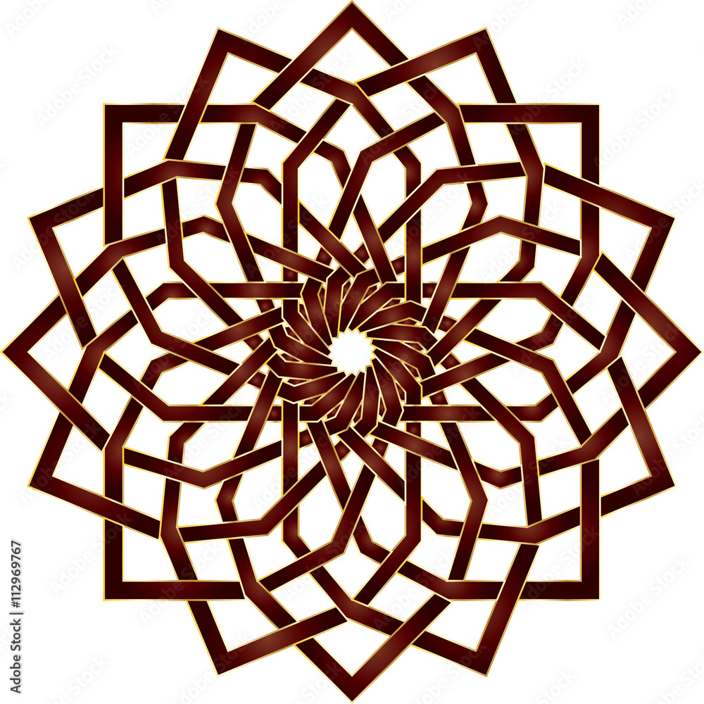Obraz premium Circular geometric pattern in arabesque style. Eight pointed star. Mandala. Lotus. tessellation illustration.