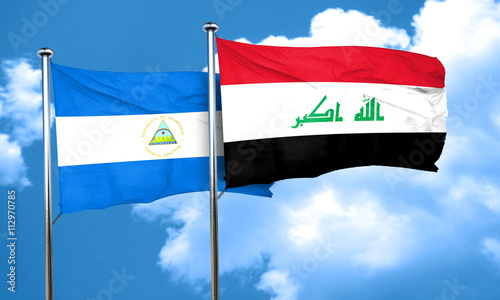 nicaragua flag with Iraq flag, 3D rendering