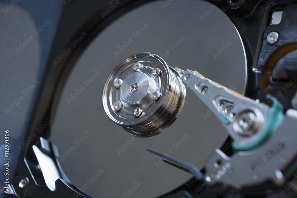 Detail of inside of computer hard drive Detail of inside of computer hard drive