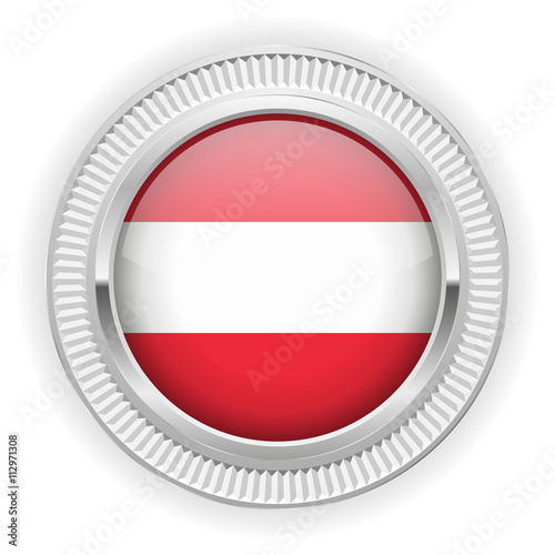 Runder Button mit östreichische Flagge und silber Rand
