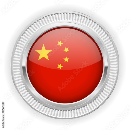 Runder Button mit chinesiche Flagge und silber Rand
