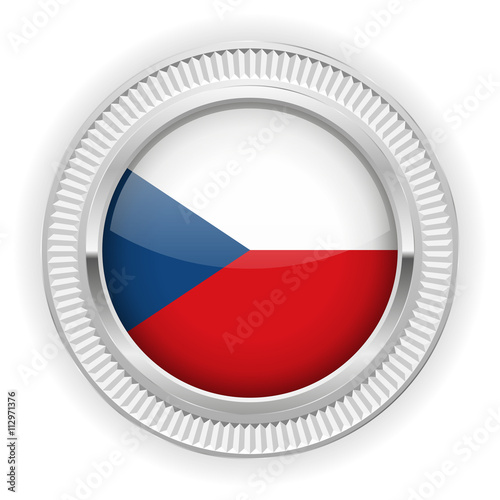 Runder Button mit Tchechische Flagge und silber Rand