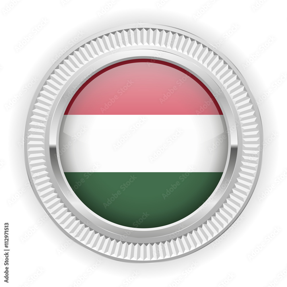 Runder Button mit ungarische Flagge und silber Rand Runder Button mit ungarische Flagge und silber Rand
