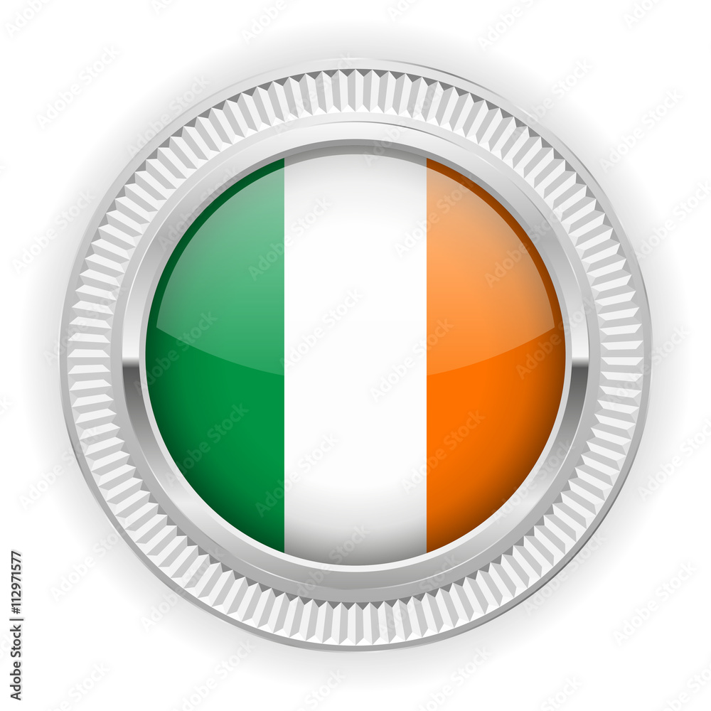 Runder Button mit irische Flagge und silber Rand Runder Button mit irische Flagge und silber Rand