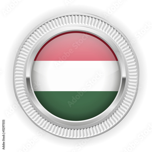 Runder Button mit ungarische Flagge und silber Rand