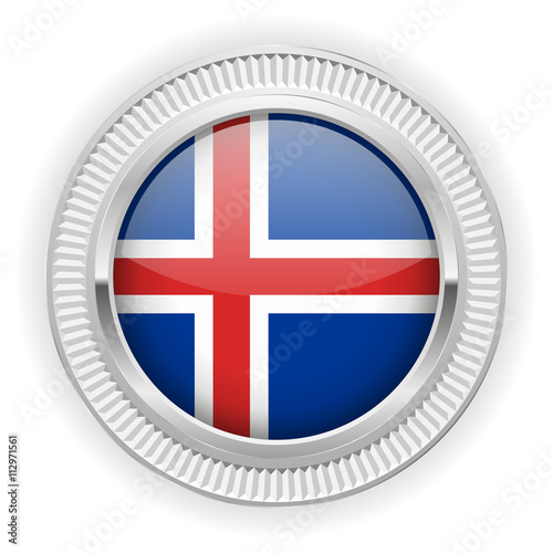 Runder Button mit isländische Flagge und silber Rand